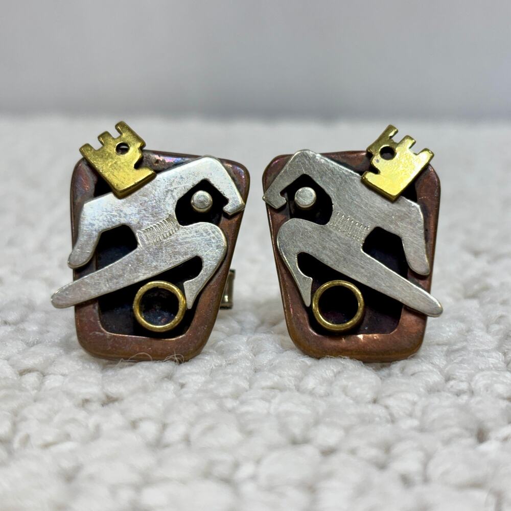 Salvador Teran? Taxco Mexico Running Man Large 1” Men’s Cufflinks Vtg Stamped 1